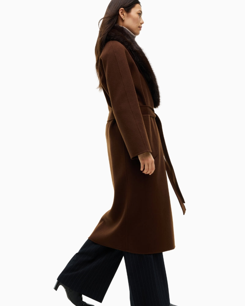 Tommy Hilfiger Wool Regular Belted Coat in Brown side view