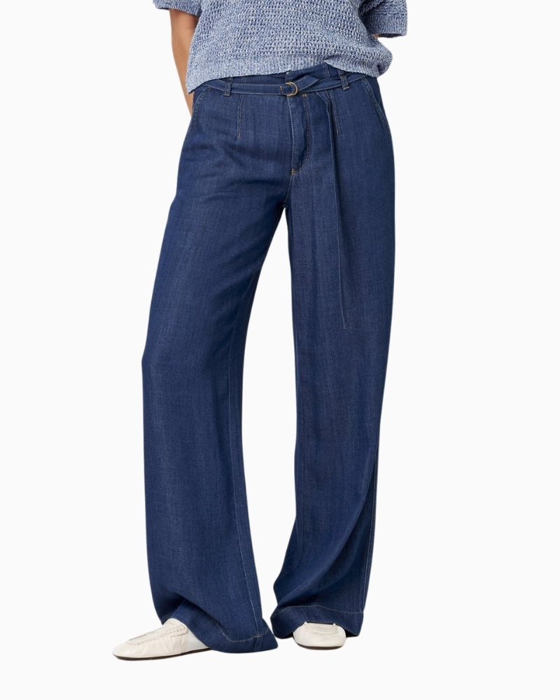Toni denim-look trousers blue front view – Áines Boutique