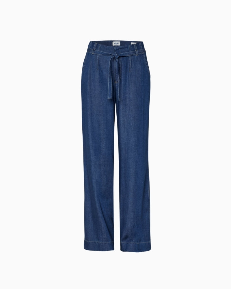 Toni denim-look trousers blue full length – Áines Boutique