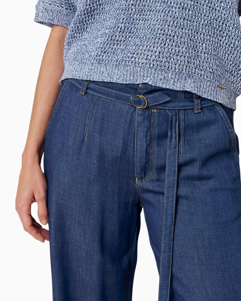 Toni denim-look trousers blue waistband detail – Áines Boutique