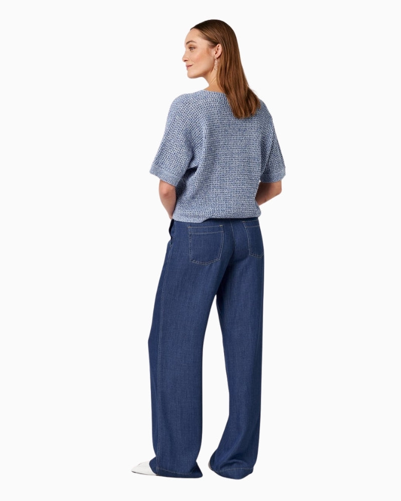 Toni denim-look trousers blue side view – Áines Boutique
