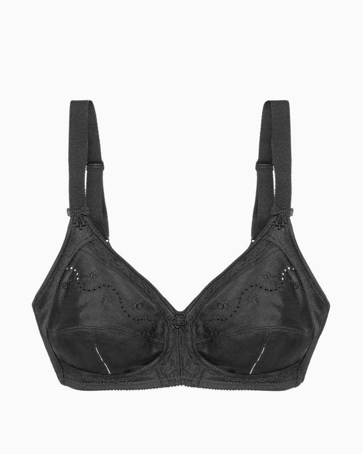 Triumph Doreen Plus Cotton Bra in black with soft unpadded cups and padded straps