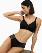 Triumph Doreen Plus Cotton Bra in black with soft unpadded cups and padded straps