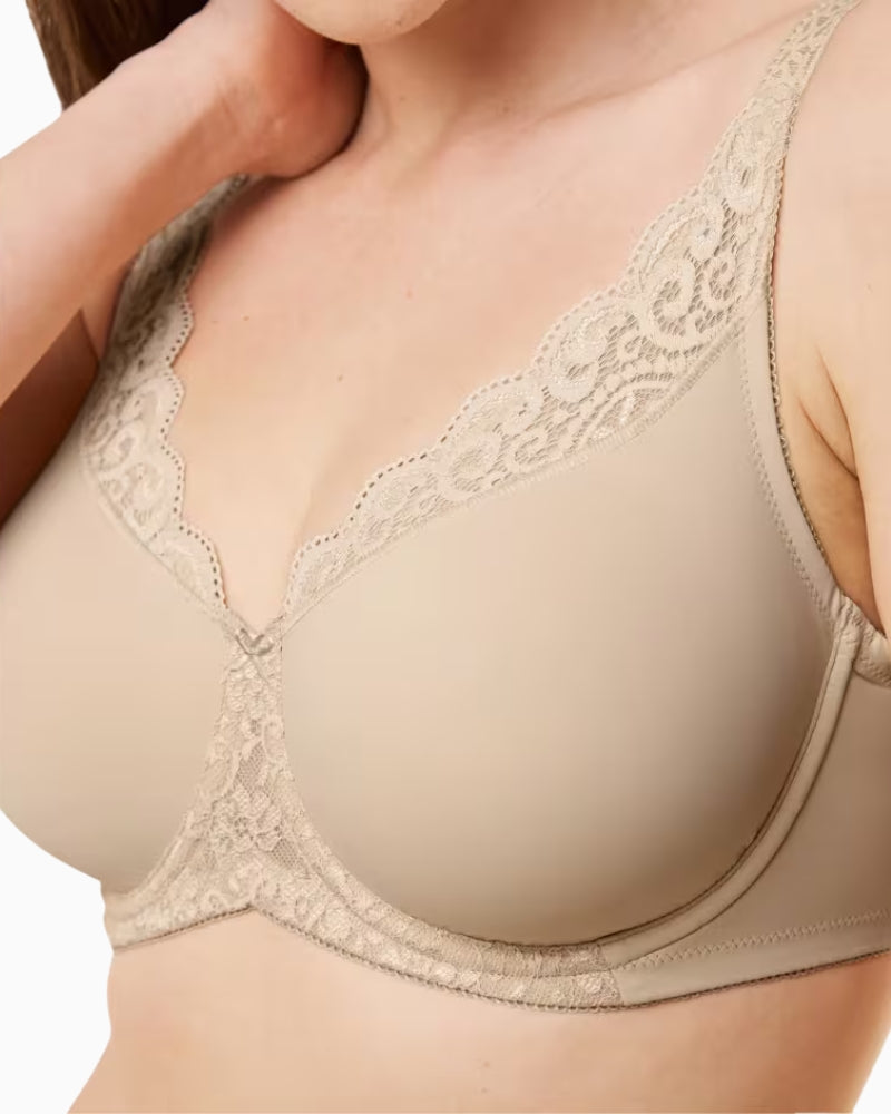 Triumph Amourette Wired Minimizer Bra in Skin side microfibre detail