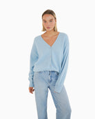 TWNS Aspen v-neck cardigan neutral front view woman wearing – Áines Boutique