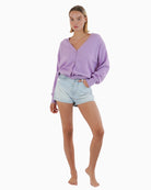 TWNS Aspen v-neck cardigan front view woman wearing – Áines Boutique