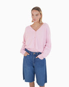 TWNS Aspen v-neck cardigan front view woman wearing – Áines Boutique