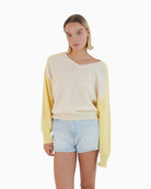 TWNS Wheatridge bi-colour v-neck sweater front view woman wearing – Áines Boutique