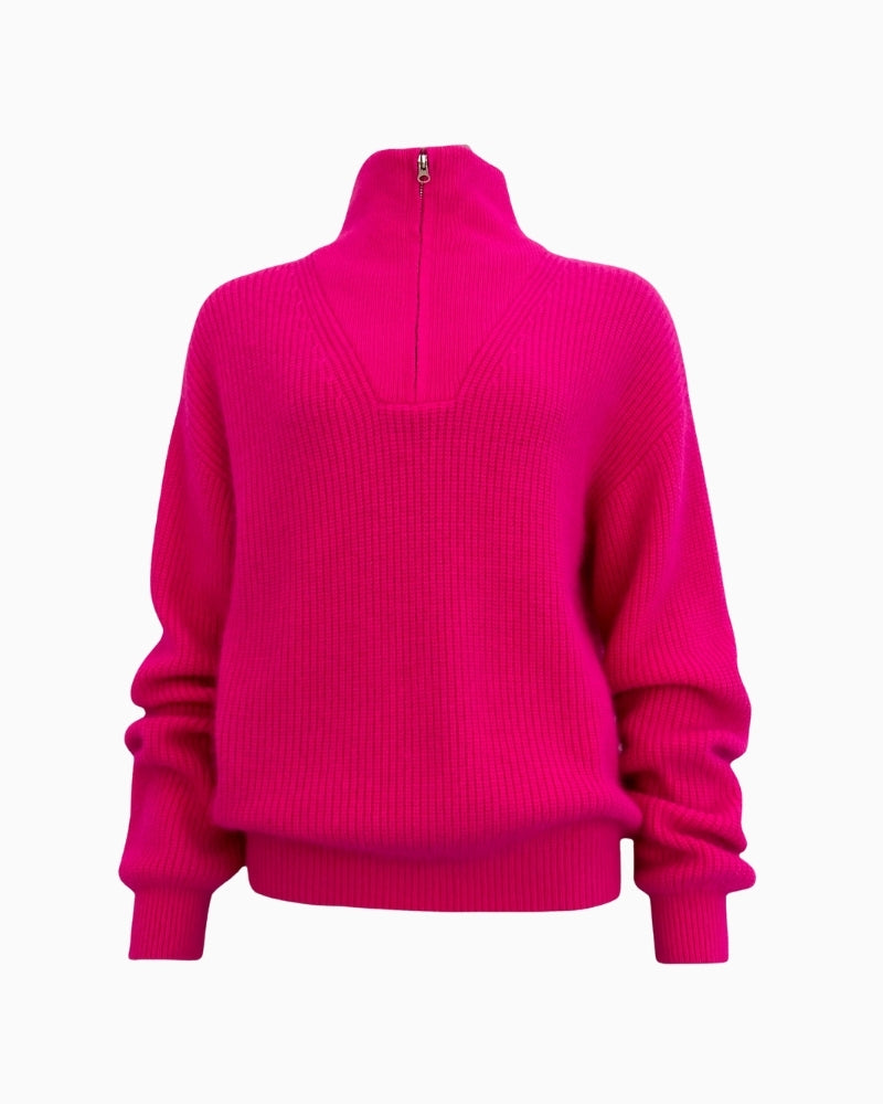 Front view of TWNS Breckenridge zip knit in neon pink