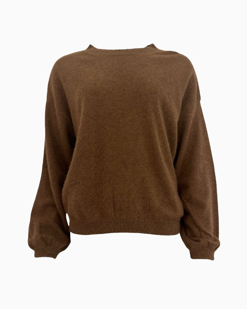 TWNS Colorado jumper in brown with puff sleeves and round neck