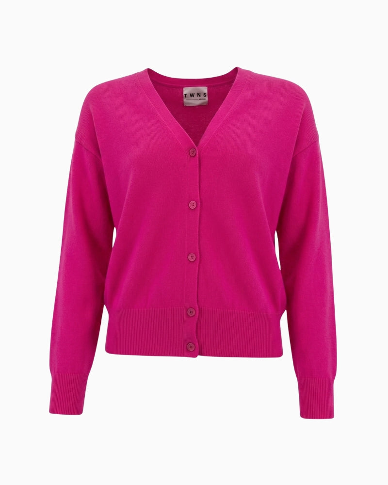 Twns The Label Aspen Cardigan in Neon Pink front view