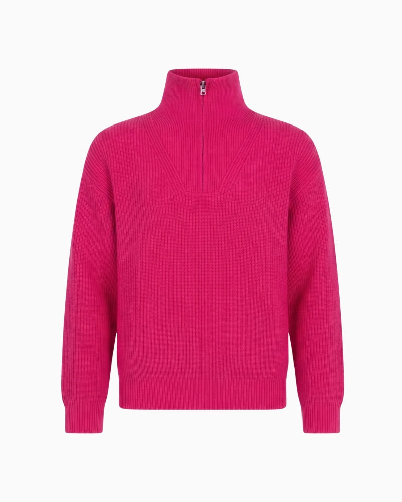 Twns The Label Breckenridge 1/4 Zip Jumper in Neon Pink front view