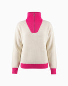 Twns The Label Breckenridge 1/4 Zip Jumper in White/Pink front view