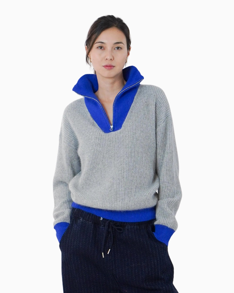 Twns The Label Breckenridge Jumper in Grey/Blue front view