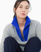Twns The Label Breckenridge Jumper in Grey/Blue quarter zip detail