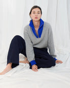 Twns The Label Breckenridge Jumper in Grey/Blue trucker neckline detail