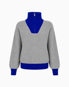 Twns The Label Breckenridge Jumper in Grey/Blue trucker neckline detail