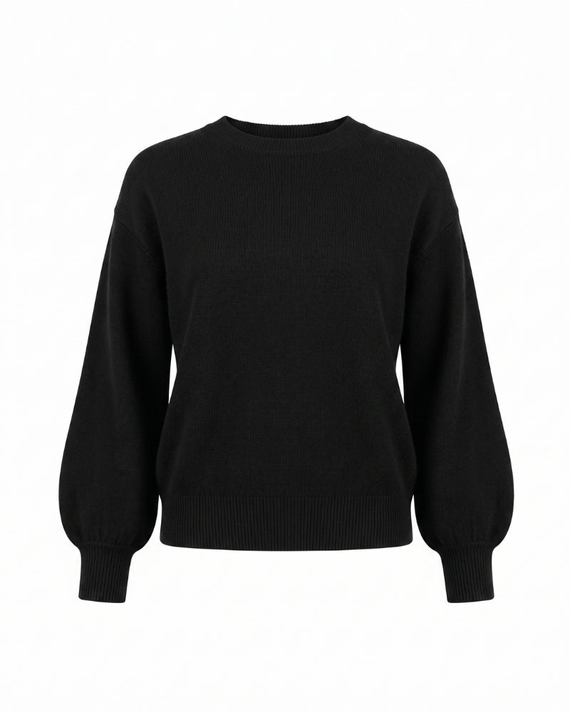 Twns The Label Colorado Puff Sleeve Jumper in Black front view