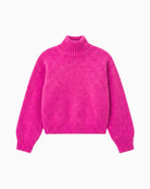 Twns The Label Hina Mock Neck Jumper in Neon Pink knit texture detail