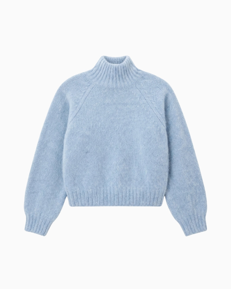 Twns The Label Hina Mock Neck Jumper in Pale Blue knit texture detail