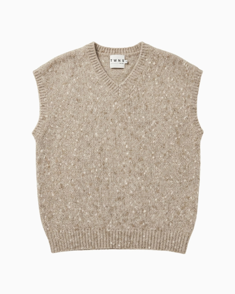 Twns The Label Madelina Vest in Beige knit texture detail
