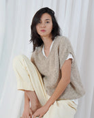 Twns The Label Madelina Vest in Beige neckline detail