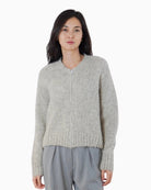 Twns The Label Maevane Zip Up Cardigan in Light Grey front view