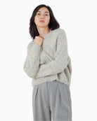 Twns The Label Maevane Zip Up Cardigan in Light Grey ribbed hem detail