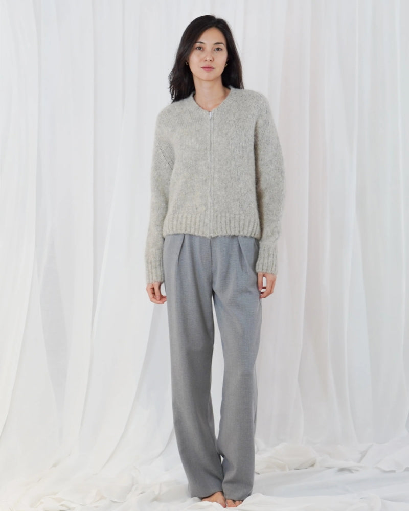Twns The Label Maevane Zip Up Cardigan in Light Grey styled view