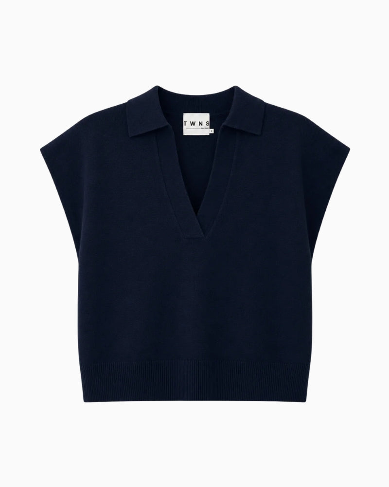 Twns The Label Okaloosa Polo Vest in Navy front view