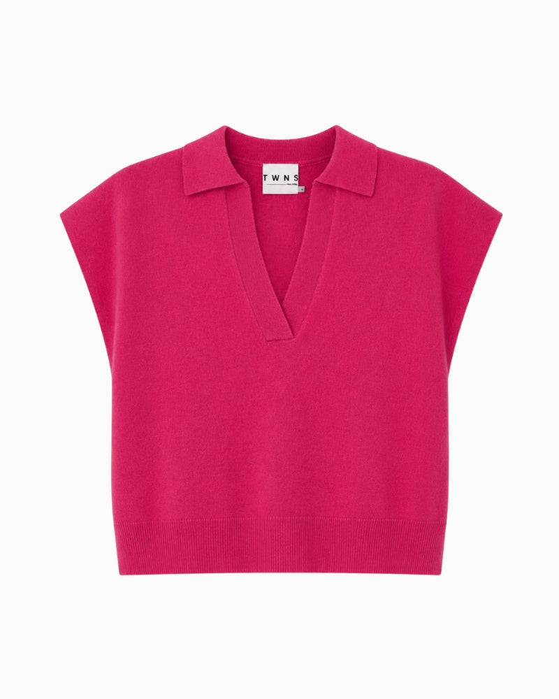 Twns The Label Okaloosa Polo Vest in Pink front view