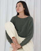 Twns The Label Sanibel Boat Neck Jumper in Khaki boat neckline detail