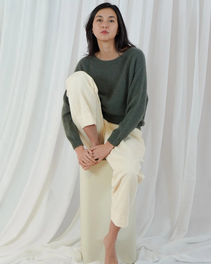 Twns The Label Sanibel Boat Neck Jumper in Khaki brushed knit detail