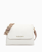 Valentino Alexia white handbag front view with flap and logo detail