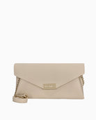 Valentino Arpie clutch ecru front view flap closure