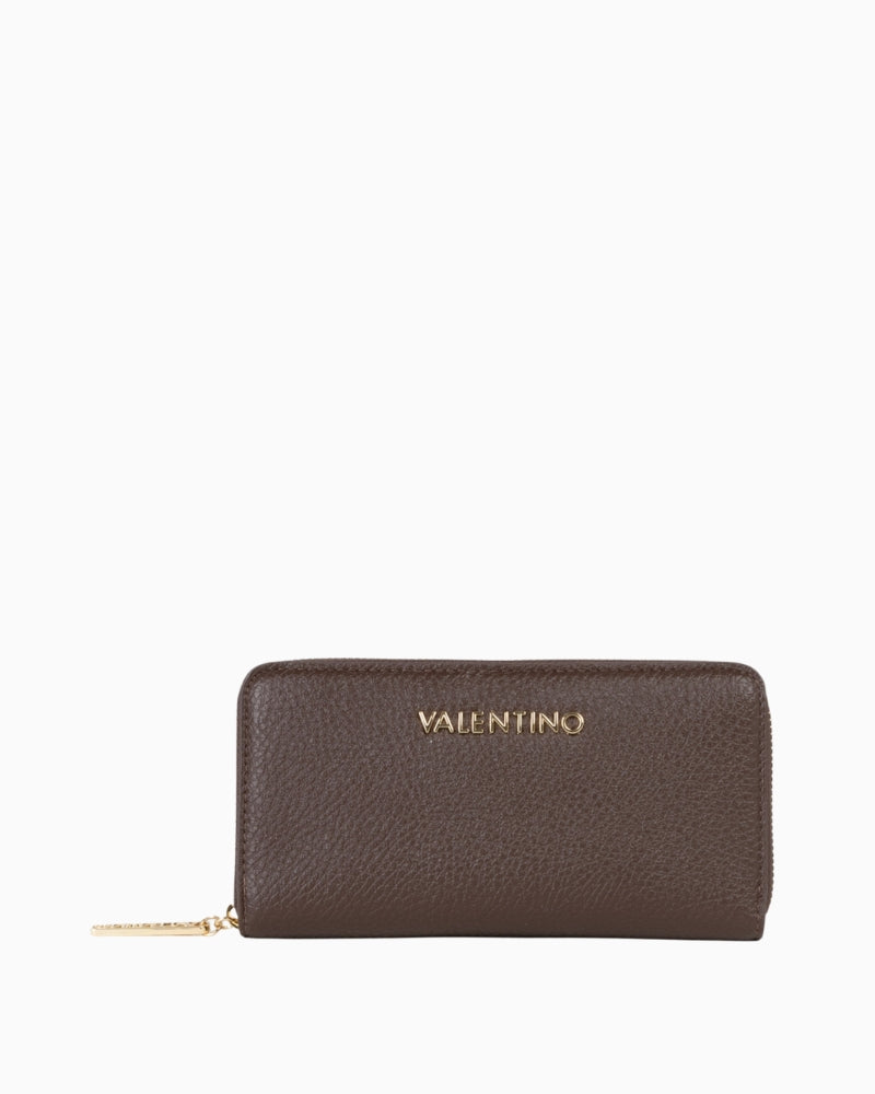 Valentino Maury Wallet in Brown front view with gold-tone Valentino logo