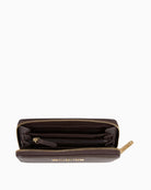 Valentino Maury Wallet in Brown open interior showing card slots, compartments and zipped coin pocket