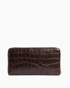 Valentino Opaline ZA Wallet in brown, back view showing glossy croc-effect embossed finish.