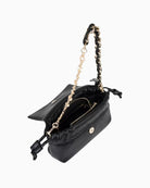 Valentino Robby Flap Bag in black open view showing lined interior and zipped compartment