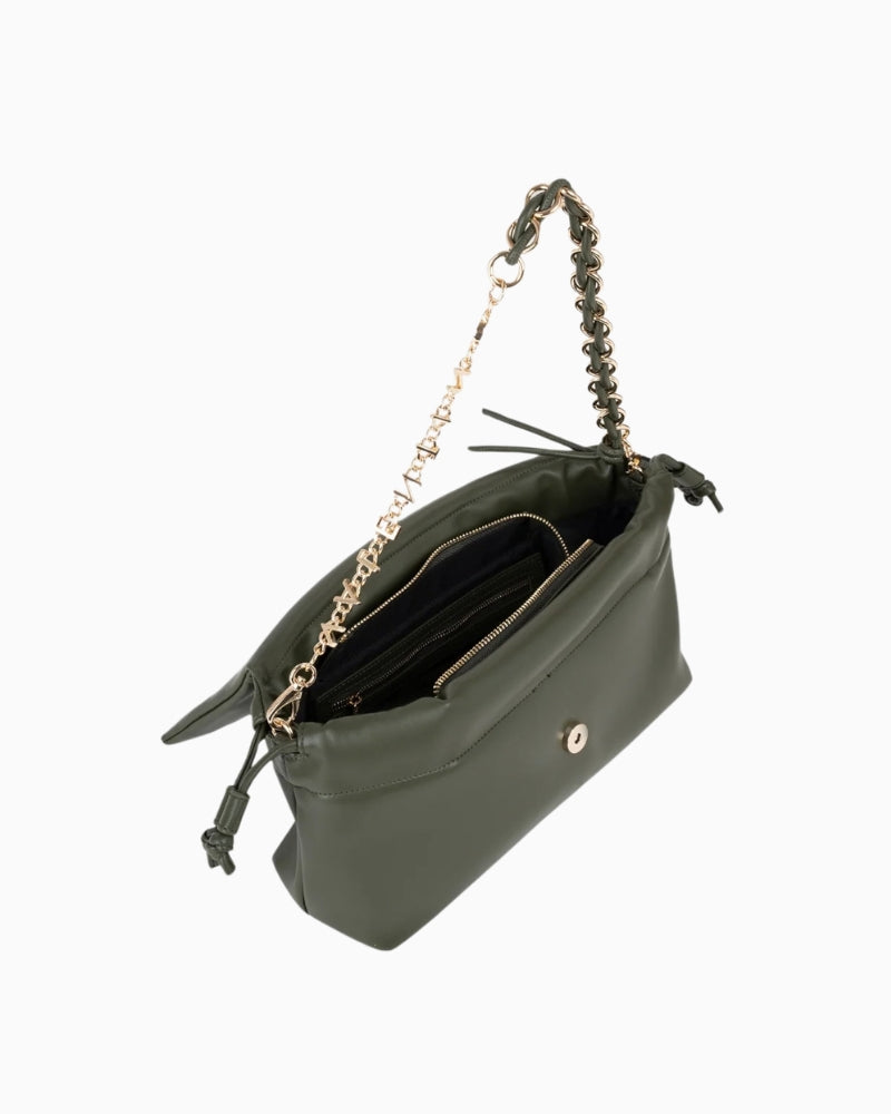Valentino Robby Flap Bag in dark green interior compartment view