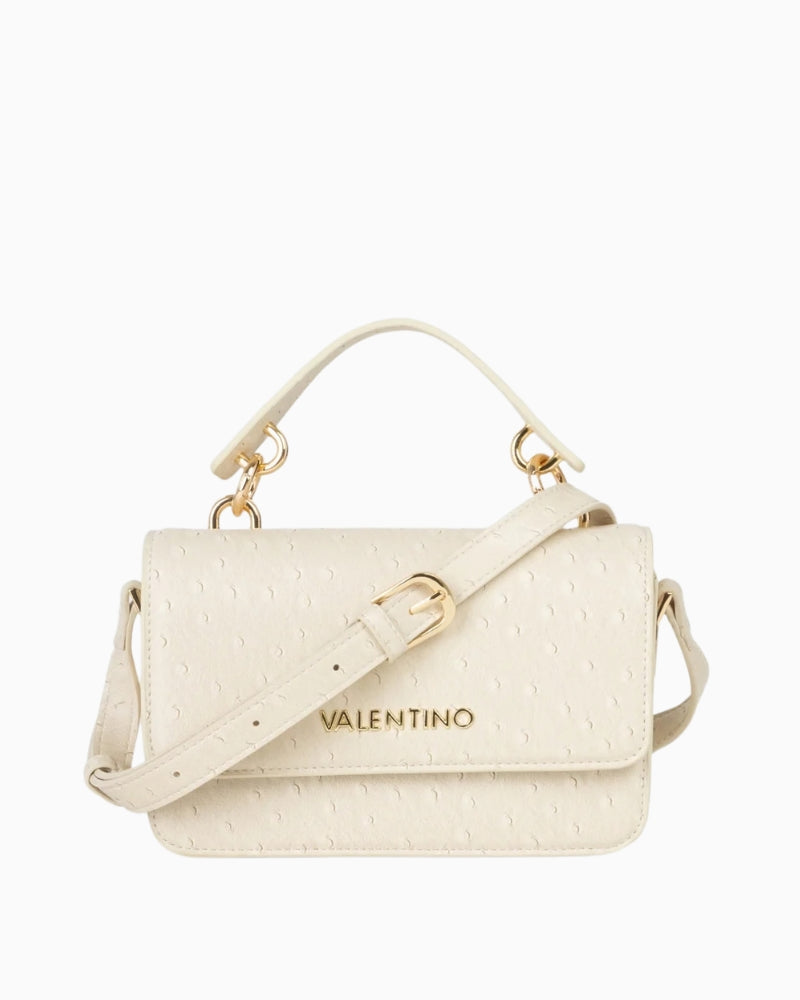 Valentino Rossy Satchel Bag in ecru front view with gold-tone logo