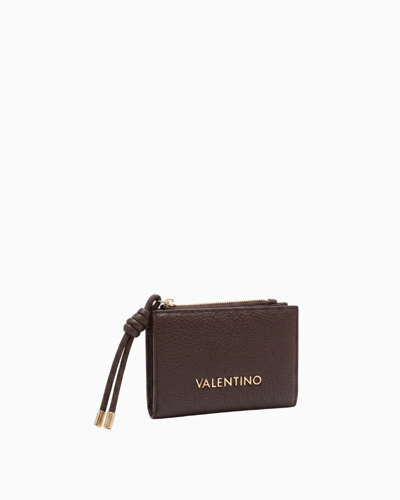 Valentino Saphire ZA Wallet in Brown angled front view