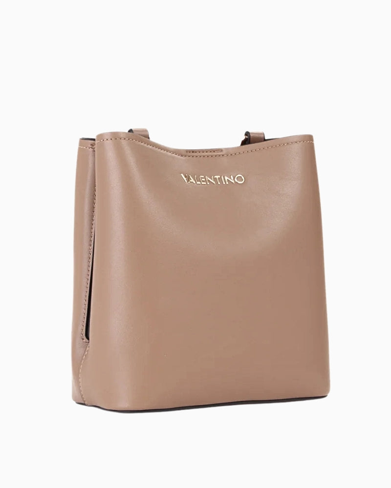 Side view of bucket shape with drawstring opening and neat silhouette