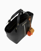 Valentino black handbag detail showing texture and gold logo