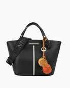 Valentino black tote handbag front view with contrast stripe and logo