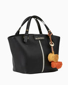 Valentino structured black handbag side view with top handles