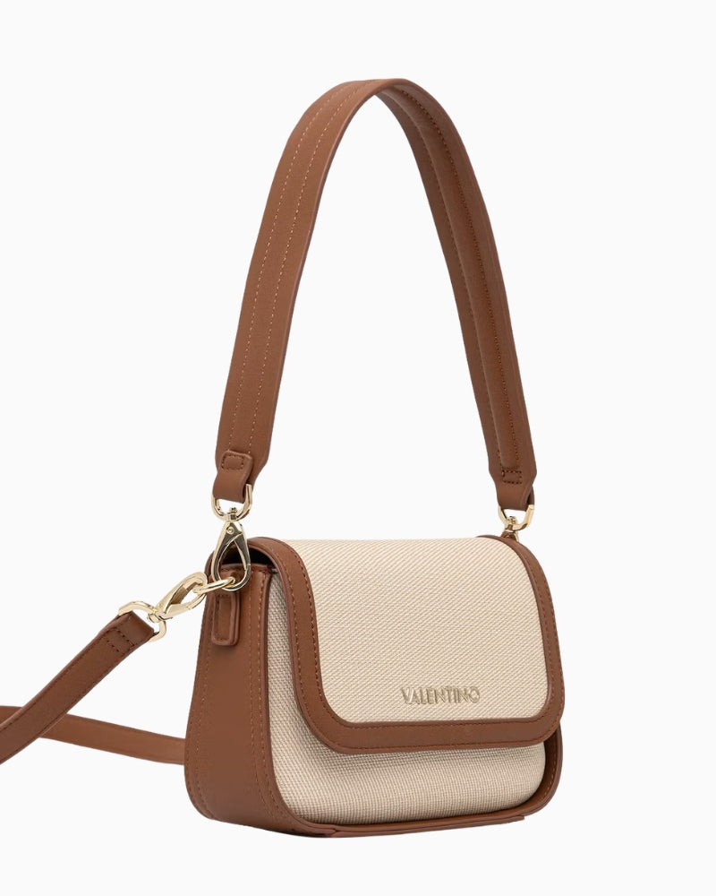Valentino structured flap bag natural side profile