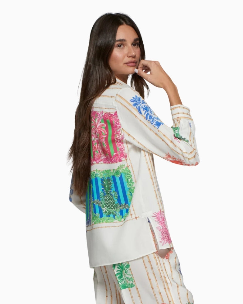 Vilagallo bamboo tropical print shirt side view – Áines Boutique