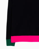 Close-up of collar and cuff detail on 100% wool Vilagallo jumper