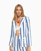 Vilagallo blue and white stripe jacket front view – Áines Boutique